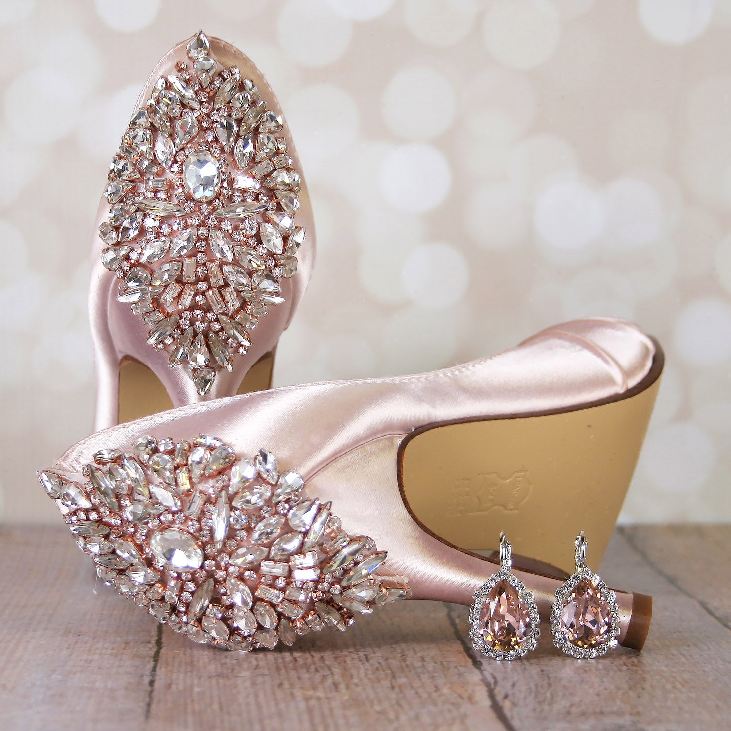 White Wedding Shoes with Block Heel and Sparkling Crystal Design – Custom Wedding  Shoes by A Bidda Bling