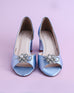 Joy Cornflower Blue Wedding Shoes with Looped Pearl Flower Adornment - Ellie Wren